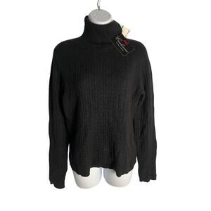 Anne Klein 100% Cashmere Turtleneck Sweater NWT Women’s Large Black Cable